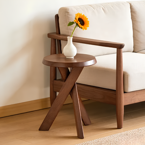 Modern Decorative Solid Wood Crossed Legs Small Wooden <b>Sofa</b> <b>Side</b> <b>Table</b> Living Room Round Coffee <b>Table</b> - Product Image 3