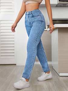 Jeans de Cintura Alta y Pierna Recta para Mujer, Pantalones de Mezclilla con Efecto Deslavado, Corte Regular, Estilo Urbano Chic, para Primavera - Product Image 3