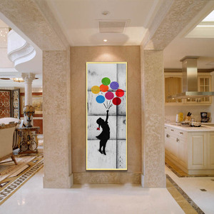 Dipinti d'Arte Moderna Fatti a Mano, Ritratto Astratto di Bambina con Palloncini su Tela per Decorazione Soggiorno - Product Image 3