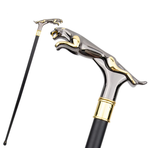 Accesorios de <span class=keywords><strong>tiro</strong></span>, bastón con mango de cabeza de leopardo dorado, bastón de autodefensa, bastón para caminar con lámina de hierro en el interior - Product Image 4
