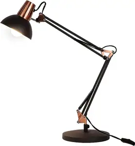 Lámpara de mesa de metal Cuello de cisne ajustable Arquitecto Lámpara de mesa Arena negra luz de lectura alta Brazo oscilante Lámpara de mesa