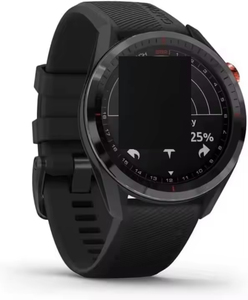 Montre de golf GPS Premium Approachs S62 Sport Charm avec Caddie Virtuel, boîtier en fibre de carbone et céramique, bracelet en cuir platine, cadran acrylique, 20m - Product Image 1