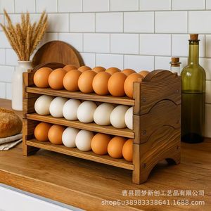 Wooden three-tier egg rack, stackable egg rack, <b>kitchen</b> countertop egg rack, refrigerator egg storage rack - Product Image 3