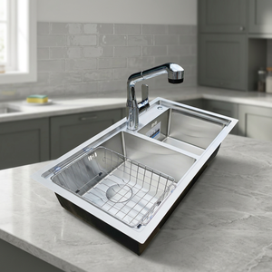 Durable Stainless Steel Double Bowl <b>Kitchen</b> <b>Sink</b> with Drainboard Optional Accessories Easy Installation - Product Image 1