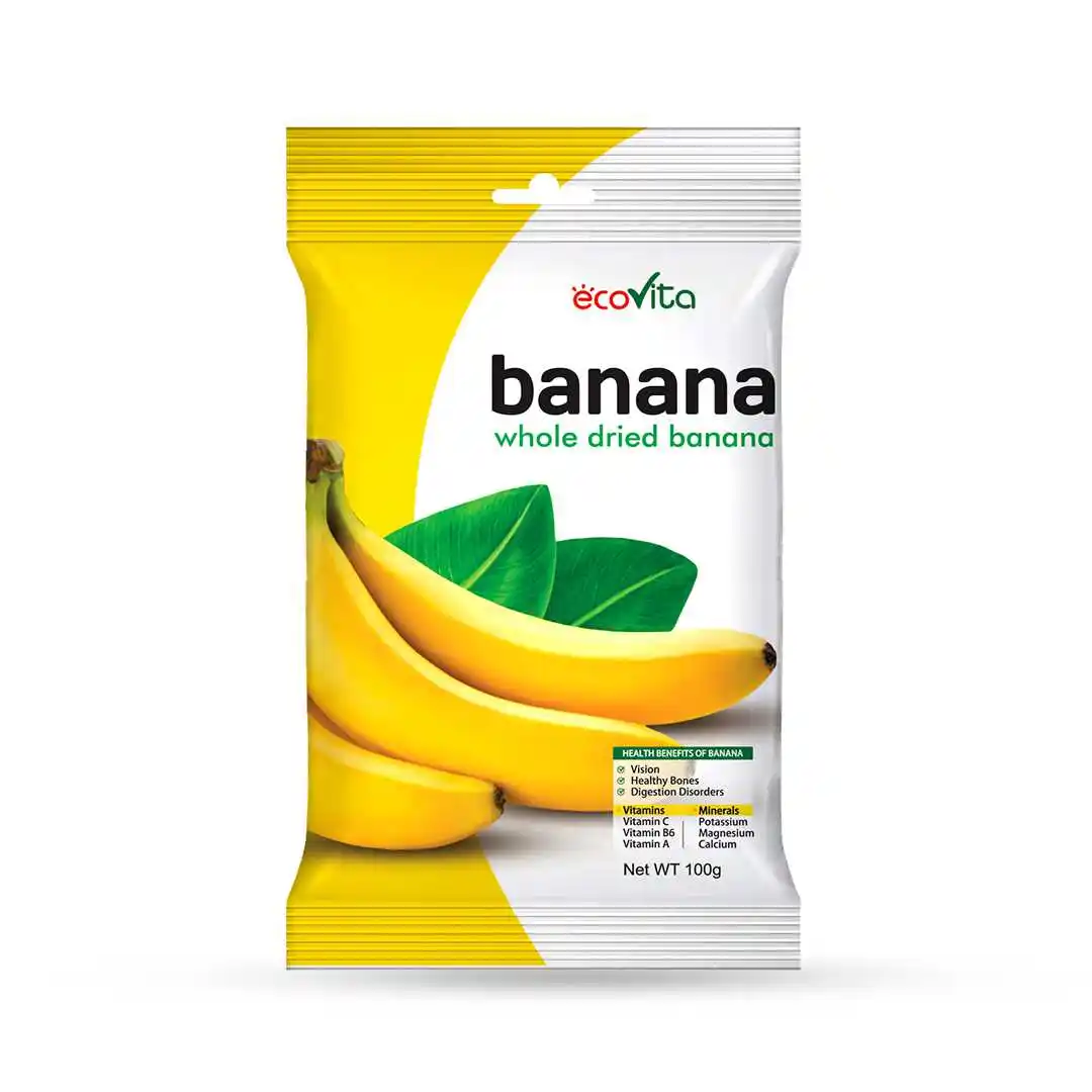 Venda quente preço de fábrica top grau feita no vietnã nutritivo ecovita todo macio banana seca 100g saco