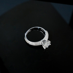 Classic Six Prong Lab Created Diamond <b>Ring</b>, Round Cut <b>Solitaire</b> with Pave-Set Accents Bridal Wedding Band in 925 <b>Silver</b> - Product Image 3