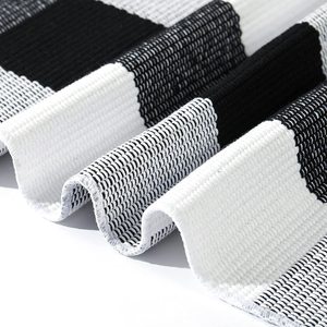 Aracón-alfombra a cuadros de algodón, tejido a mano, lavable, para interiores y exteriores, color blanco y negro - Product Image 1