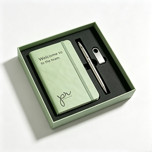 Coffret cadeau de bienvenue personnalisé 3 en 1 avec bloc-notes, stylo et clé USB, article promotionnel de bureau moderne pour les nouveaux employés - Product Image 1