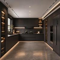 Cuisine moderne italienne minimaliste sur mesure, armoires de cuisine imperméables avec éclairage LED, système de rangement intelligent pour cuisine