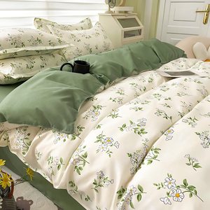 Drap plat en microfibre brossée imprimé motif floral vert doux au toucher <span class=keywords><strong>housse</strong></span> <span class=keywords><strong>de</strong></span> <span class=keywords><strong>couette</strong></span> et taie d'oreiller ensemble <span class=keywords><strong>de</strong></span> literie pour la maison - Product Image 3