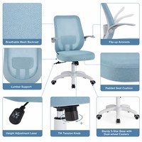 Chaise de bureau ergonomique en maille avec accoudoirs rabattables, appui-tête et soutien lombaire réglable, chaise de travail pivotante pour le bureau