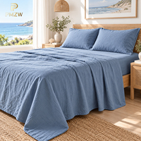 Parure de lit PMZW en coton stonewashed de qualité hôtelière 200TC avec housse de couette unie à fermeture boutonnée – Vente en gros