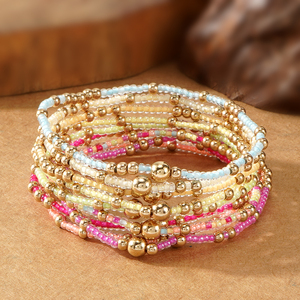 Nouveau Bracelet Bohème Élastique Fait Main en Perles de Verre Colorées, Plaqué Or 18 carats, en Acier Inoxydable, Étanche, pour Anniversaire - Product Image 2