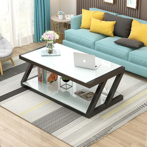 Table basse moderne en verre, avec Base métallique en forme de Z, offre spéciale - Product Image 2