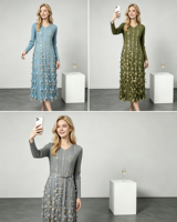 Robe longue plissée élégante Miyake 2026, nouvelle collection, avec décoration florale 3D dorée, taille naturelle, coupe ajustée, grandes tailles pour femmes