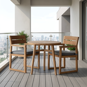 Ensemble de table à manger de bistrot d'extérieur en teck massif moderne, résistant aux intempéries, meubles de jardin pour 2 personnes, série Galleo 80x80x75 cm - Product Image 1