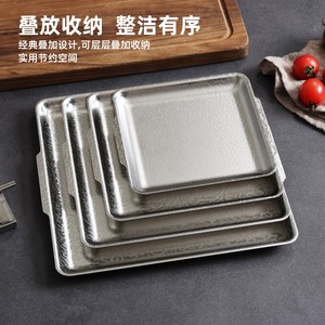Stainless Steel Square Embossed Serving Tray Gold Flat Bottom Shallow Dish For Buffet And Hotel Meals - Product Image 2