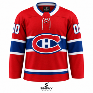 เสื้อฮอกกี้น้ำแข็งผู้ชาย SINEWY SPORTS สีแดง ปักชื่อและหมายเลขตามสั่ง ระบายอากาศได้ดี ลายปัก 3 มิติ ด้านหน้า - Product Image 2