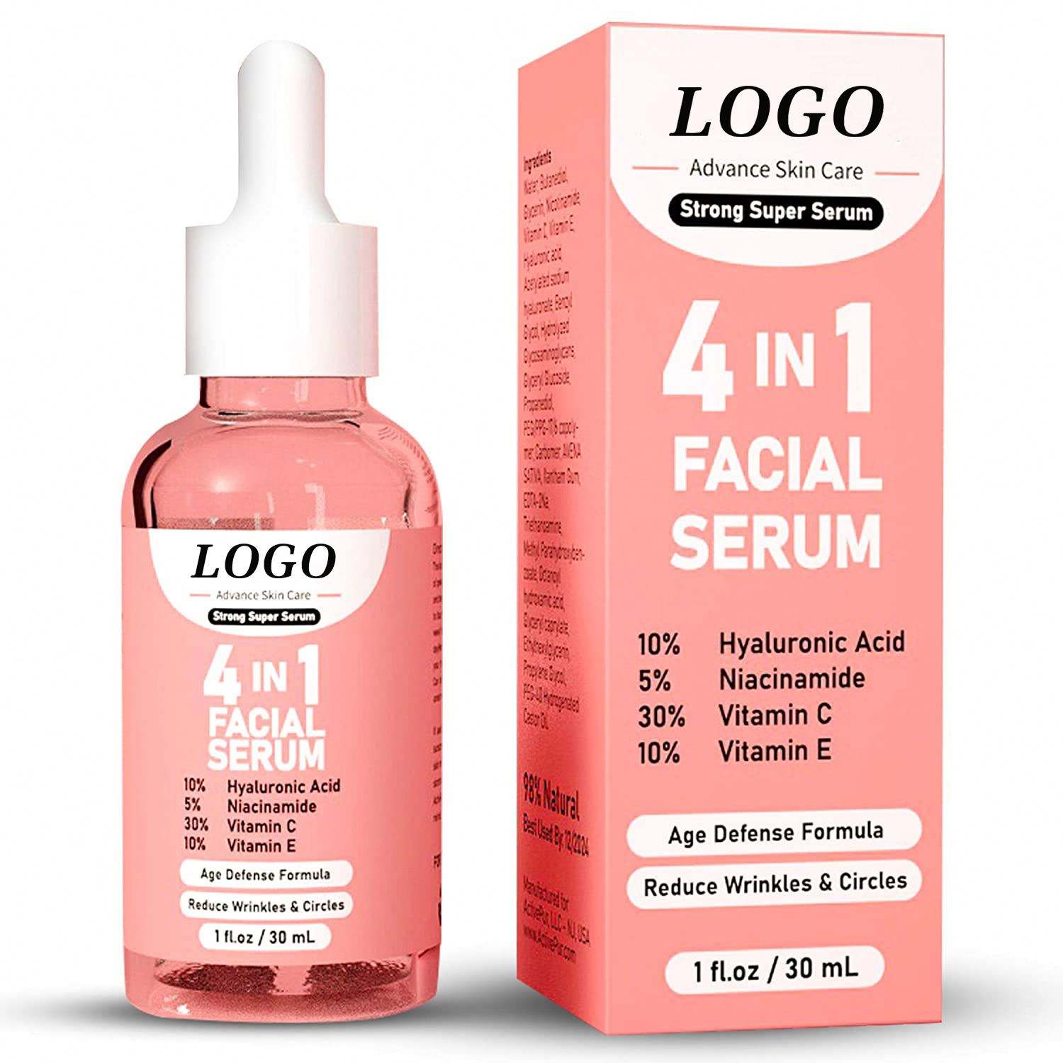 XBY Wholesale Vegan Organic Hyaluronic Acid Niacinamide Vitamin C Vitamin E Face Serum Essence Facial Whitening 4 in 1 Serum