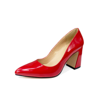 Chaussures à talons carrés en PU rouge pour femmes, tendance, à enfiler, avec semelle épaisse, logo, été, automne