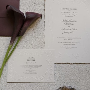Invitaciones de Boda con Impresión Digital Personalizada en Color Vainilla, con Relieve Floral, Papel Offset, Logotipo en Relieve, Tarjetas de Boda - Product Image 1