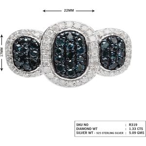 แหวนเพชรทรงวงรี Jewelspaark เงินแท้ 925 ประดับเพชรธรรมชาติสีขาวและสีน้ำเงิน น้ำหนัก 1.33 กะรัต สำหรับผู้หญิง ไซส์ US 10 - Product Image 2