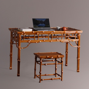 Mesa Rectangular de Bambú Estilo Chino con Taburete, Mesa Multiusos para Té, Caligrafía y Comedor - Product Image 3