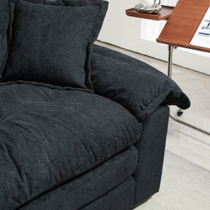 Sofá de Dos Plazas de Chenilla con Diseño Moderno para Sala de Estar, Color Negro, Asiento Profundo, Espuma Viscoelástica, con Dos Cojines Decorativos - Product Image 5