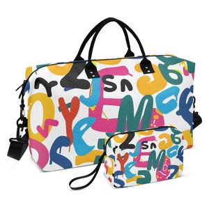 Juego de Viaje de 2 Piezas con MOQ Bajo, Bolsa de Lona Personalizada con Estampado de Líneas Abstractas y Bolsa de Maquillaje Portátil con Cierre para Mujer - Product Image 1