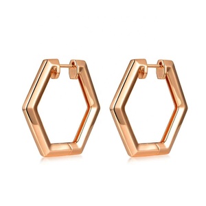 2025 Wholesale New High Quality Fashion INS New Trend <b>Hoops</b> 18K Gold Plated Minimalist Jewelry <b>Large</b> Hexagon <b>Earrings</b> - Product Image 5