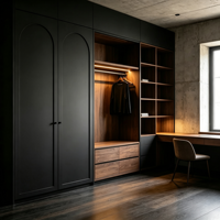 Armoire sur mesure intégrée avec portes en verre MDF, miroir LED, tiroirs, tringle à vêtements, meubles pour chambre, hôtel, villa