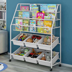 Étagère de rangement simple pour jouets d'enfants, bibliothèque en métal pour maternelle, étagère à boîtes de rangement en plastique avec roulettes - Product Image 5