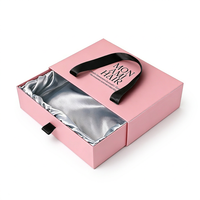 Boîte d'emballage personnalisée pour perruques, style tiroir - Boîte cadeau rigide rose avec poignée en satin et ruban pour extensions de cheveux