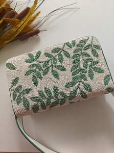 Sage Green Leaf Handcrafted Linen Beaded Luxury Waterproof Eco-Friendly Saddle <b>Shoulder</b> <b>Sling</b> Bag for Women Elegant Evening - Product Image 2