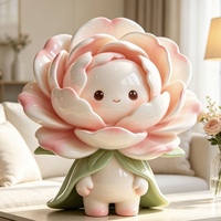 Patung Resin Karakter Bunga Peony Kartun, Patung Boneka Bunga Kawaii untuk Dekorasi Rumah Dalam Ruangan dan Ornamen Lanskap Taman