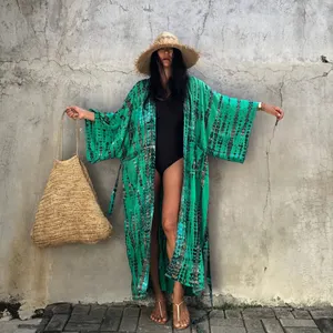 Maiô kimono solto de alta qualidade, várias cores, cobertura de roupa de praia, vestido com cintura