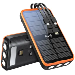 38800mAh 5输出QC3.0快速充电太阳能电池组PD20W内置电缆手机充电器太阳能电源，带LED火炬