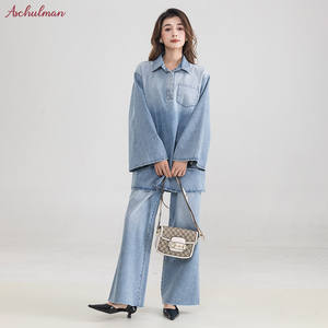 Aschulman <span class=keywords><strong>Ensemble</strong></span> chemise musulmane en jean personnalisé <span class=keywords><strong>Ensemble</strong></span> chemise et <span class=keywords><strong>pantalon</strong></span> <span class=keywords><strong>pour</strong></span> femmes musulmanes Ensembles chemise et <span class=keywords><strong>pantalon</strong></span> en denim 2 pièces islamique modeste <span class=keywords><strong>pour</strong></span> femmes - Product Image 1