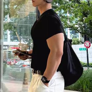 Men's Casual Fitness Cotton Sports <strong>T</strong>-<strong>Shirt</strong> Boys' Short-Sleeved Small <strong>Nose</strong> Muscle Jersey Solona Fabric Silk Screen Printing Solid - Product Image 3