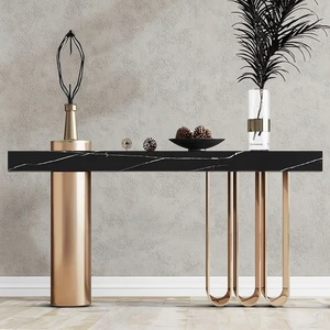 Table <span class=keywords><strong>console</strong></span> moderne de luxe en bois massif, durable et stable, avec structure en acier inoxydable pour salon, entrée et couloir - Product Image 1