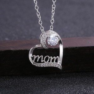 Día DE LA MADRE amor corazón circón diamante collares el mejor regalo <span class=keywords><strong>para</strong></span> madre encantos colgante Color plata mamá collar mujeres - Product Image 4