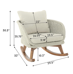 Silla Mecedora de Mimbre Beige con Cojines Suaves de Poliéster y Estructura de Madera Resistente, Muebles de Jardín Portátiles para Exteriores - Product Image 6