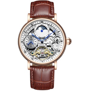 Reloj Mecánico de negocios para hombre, pulsera con esfera hueca 3D <span class=keywords><strong>GMT</strong></span>, movimiento de Tourbillon de doble horario, oro y rosa - Product Image 2