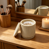 Pot de rangement en résine à texture grès pour bâtonnets de coton, cotons-tiges et boules de coton, pour salle de bain