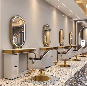Hot Sale LED Lighting Hair Salon Mirror Station Barber Shop Styling Design Mirror Lockers Furniture for Hair Salons - Product Image 1