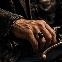 Bague JLM en Acier Titane à Motif Grec Rétro avec Pierre Noire, Style Gothique Punk pour Homme, Bijou de Cocktail, Accessoire de Mode – Prix de Gros