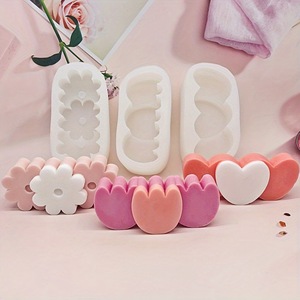 Diy Flower Heart Tulip Silicone <b>Mold</b> For <b>Candle</b> Car Diffuser Plaster Making 3pcs Set - Product Image 1
