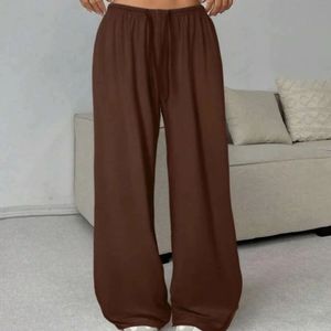Pantalones Cargo de Pierna Ancha para Mujer, Casuales de Verano, Color Liso, Largos, Elásticos, de Cintura Media con Cordón, Sueltos, Frente Plano, Anti-Pilling - Product Image 4