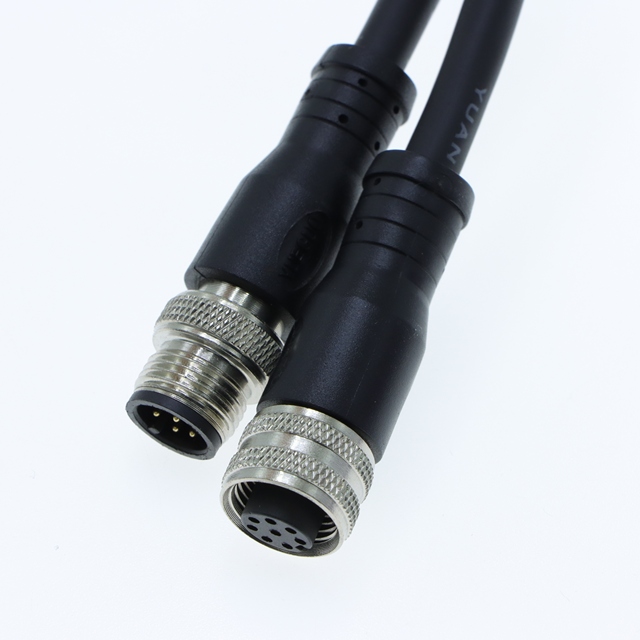 M12 Waterproof Shielded Connector Assembly Black Molded Cable Custom Pin for Field Automation