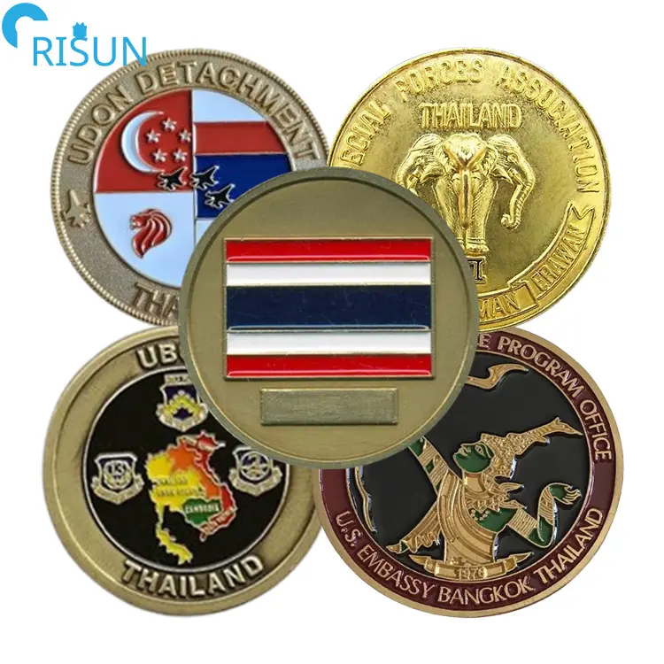 Fábrica personalizada 3D tailandés Tailandia Thailander bandera mapa conmemorativo desafío moneda personalizado desafío monedas Tailandia